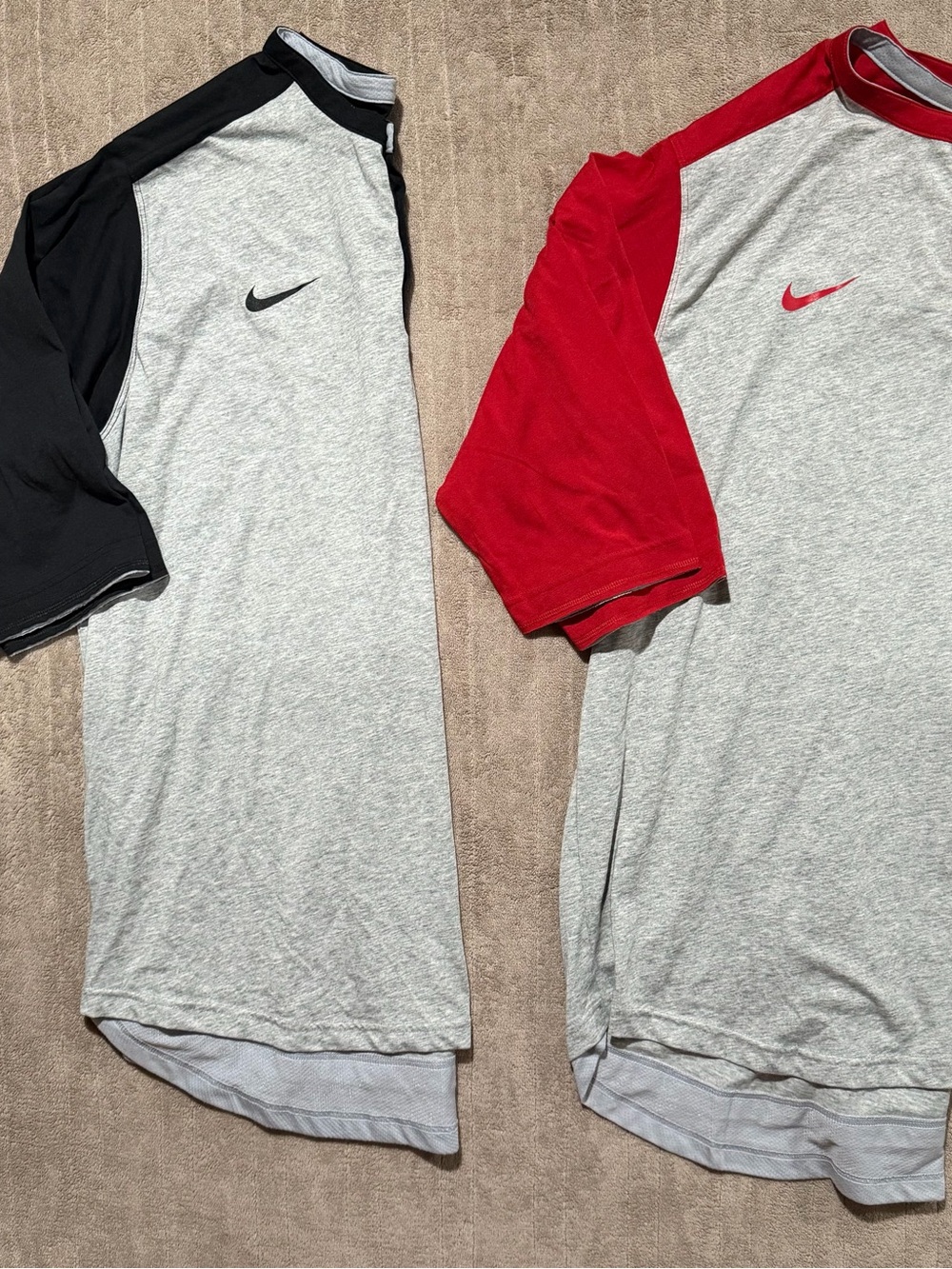 Lot of 2 XXL Nike Dri-Fit Henley Baseball T-Shirt 3/4 Raglan Sleeve Gray